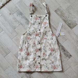 New NWT TinselTown Juniors Medium Floral Button-Down Pinafore Jumper Dress 90s